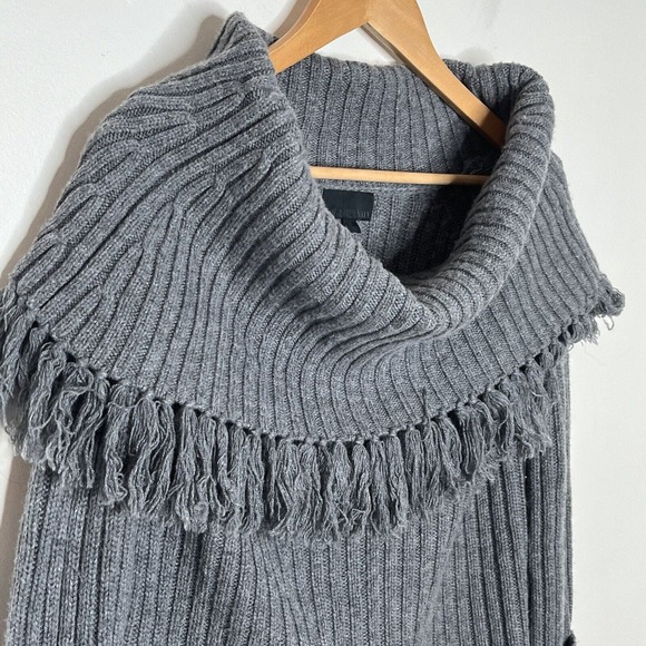 Intermix Fringe Cowl Neck Wool Cashmere Sweater Gray Women’s Size S - Picture 2 of 9